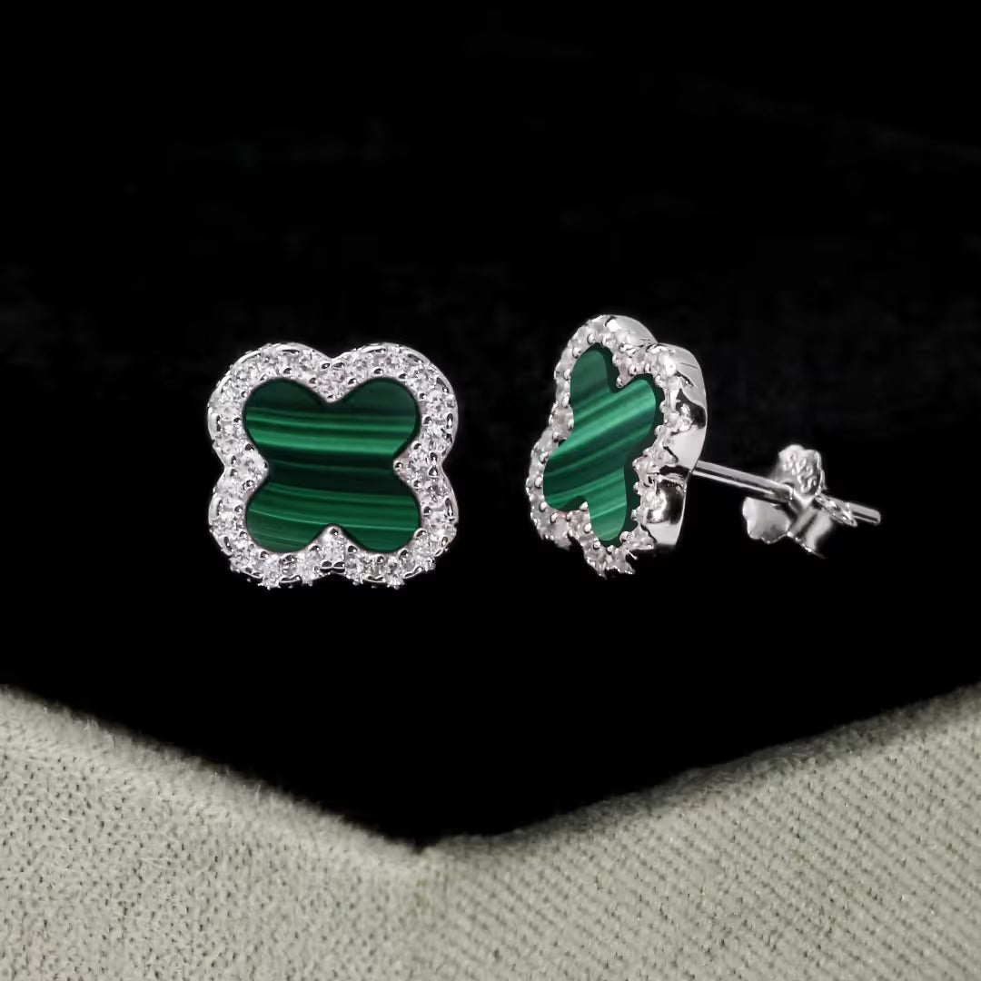 Boucles d'oreilles Créoles Trèfle en Agate Verte