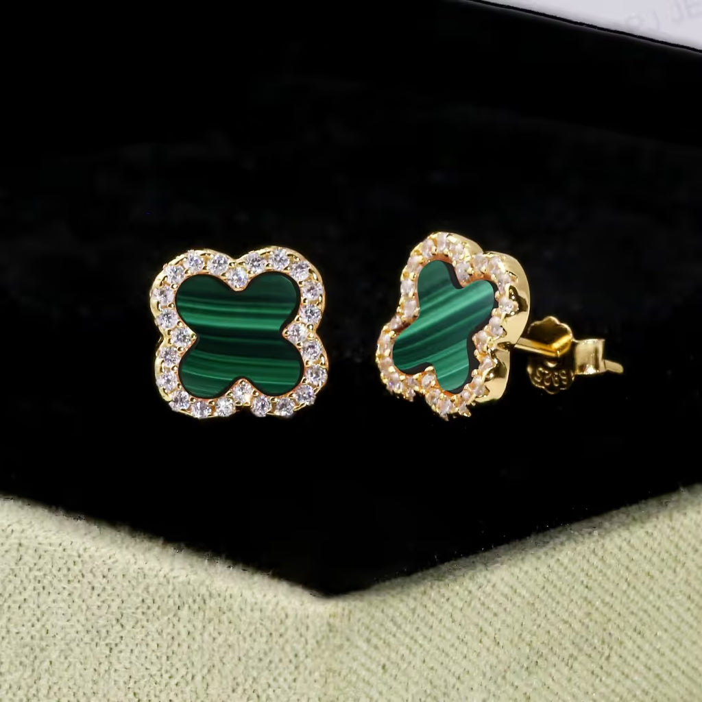 Boucles d'oreilles Créoles Trèfle en Agate Verte
