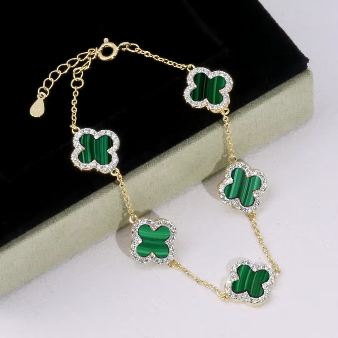 Bracelet avec Trèfles en Malachite Verte