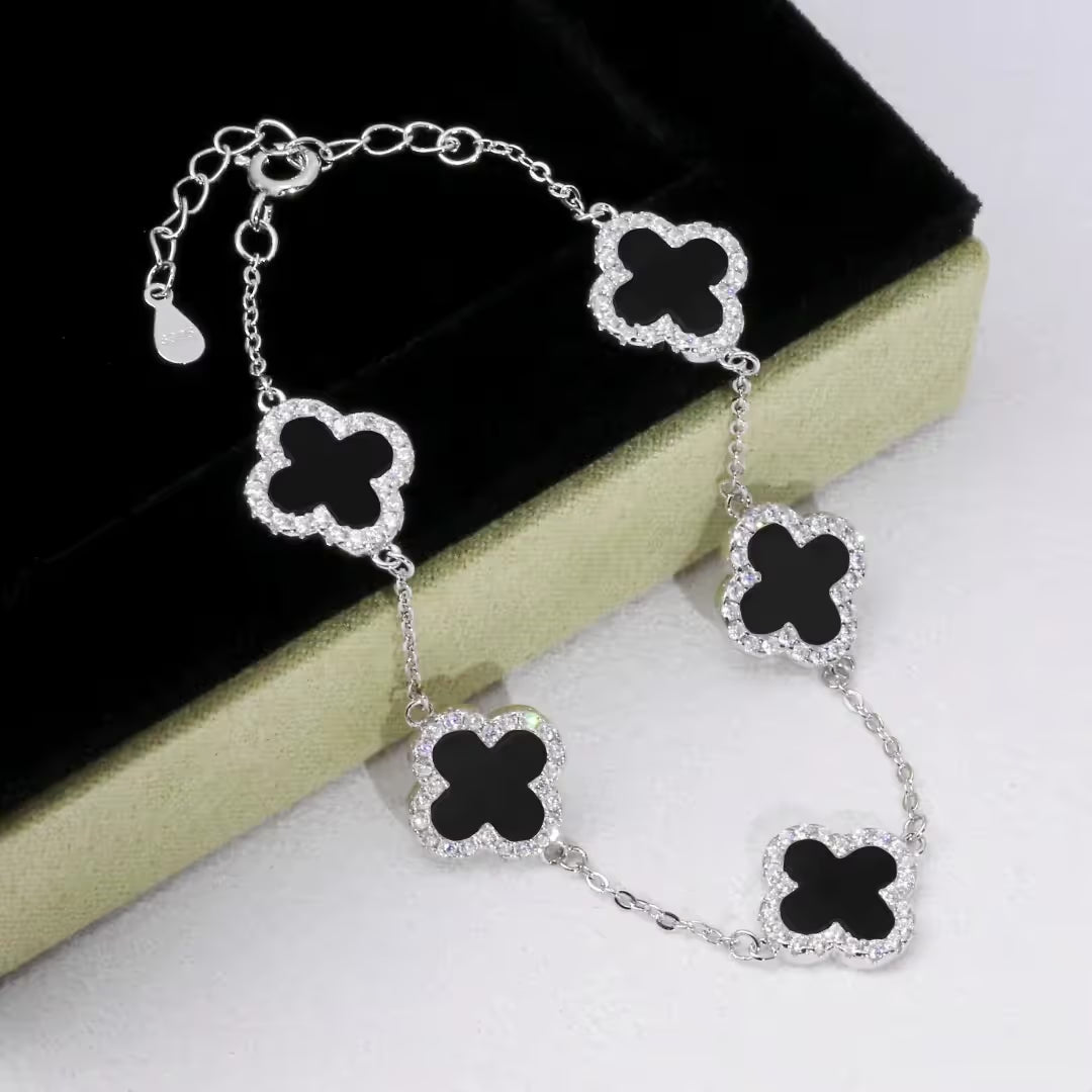 Bracelet avec Trèfles en Malachite Noire