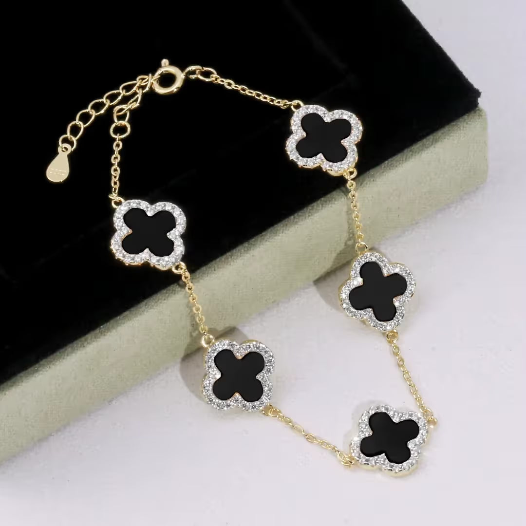 Bracelet avec Trèfles en Malachite Noire