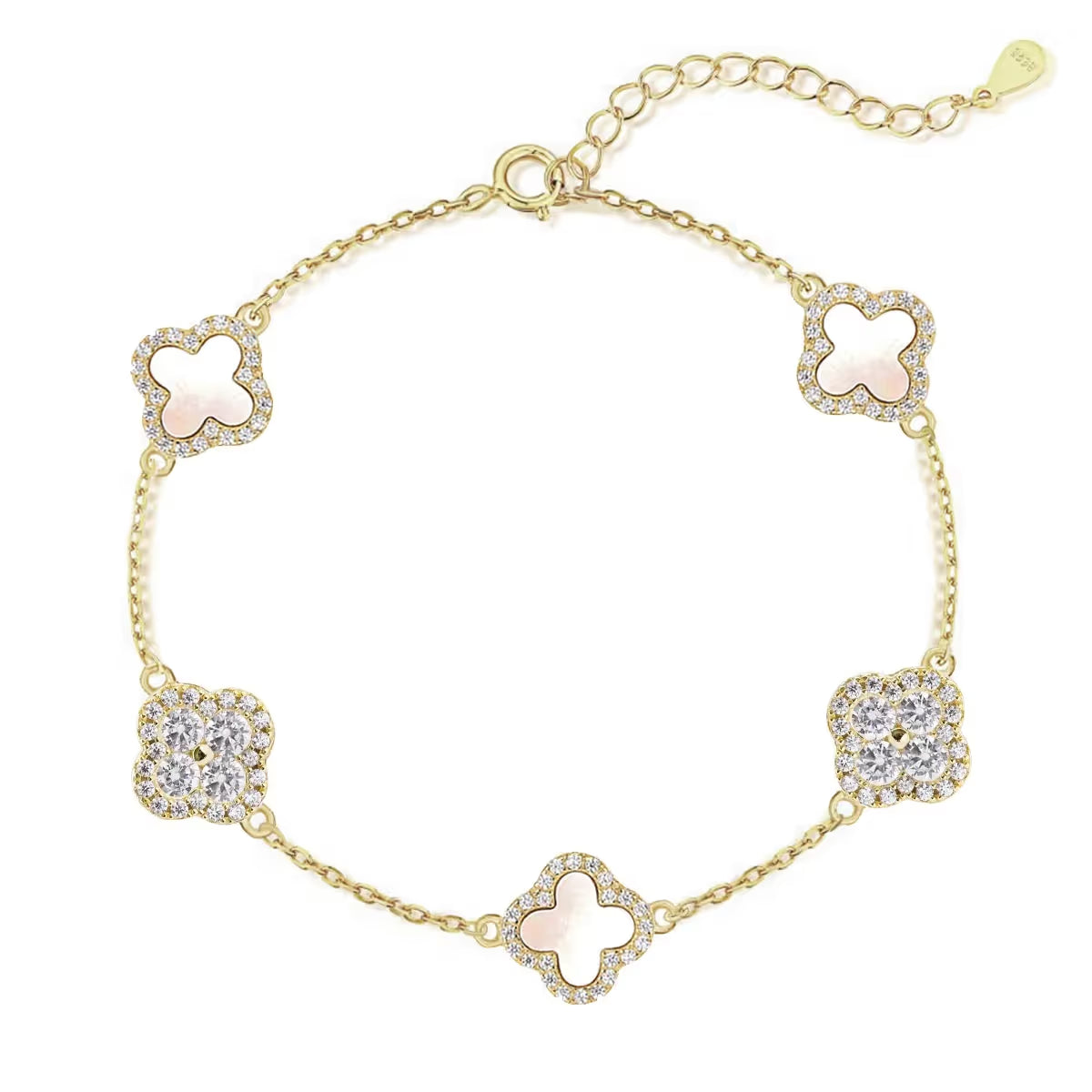 Bracelet avec trèfle blanche nacrée en oxyde de zirconium