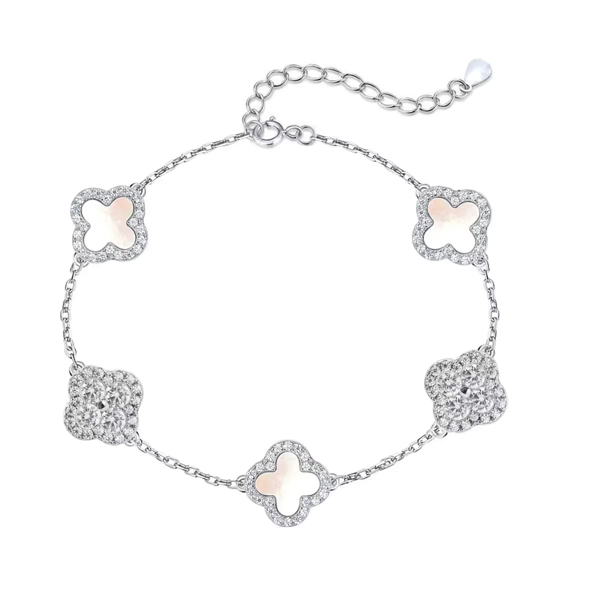 Bracelet avec trèfle blanche nacrée en oxyde de zirconium
