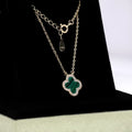 Collier Trèfle en Malachite Verte avec Zircon